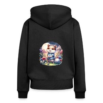 Funny Hamster Golfer Golfing Fun - Women's Premium Organic Zip Hoodie - black - Back - Julia (174cm)