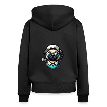 Drôle de golfeur carlin jouant au golf avec des poses cool - Sweat à capuche zippé Premium bio Femme - noir - Dos - Julia (174cm)