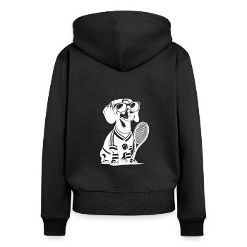 Teckel Silhoutte Joueur de tennis - Sweat à capuche zippé Premium bio Femme - noir - Dos - Julia (174cm)