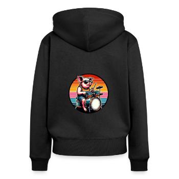 Pig Drums Drummer Music Band - Sweat à capuche zippé Premium bio Femme - noir - Dos - Julia (174cm)