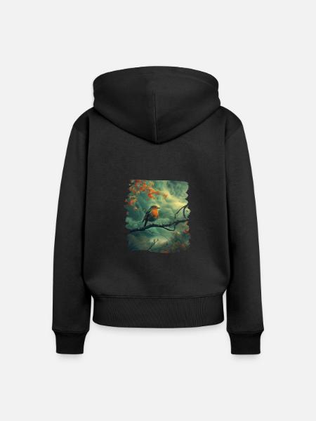 Robin Rotkehlchen - Frauen Premium Bio Zip Hoodie - Schwarz