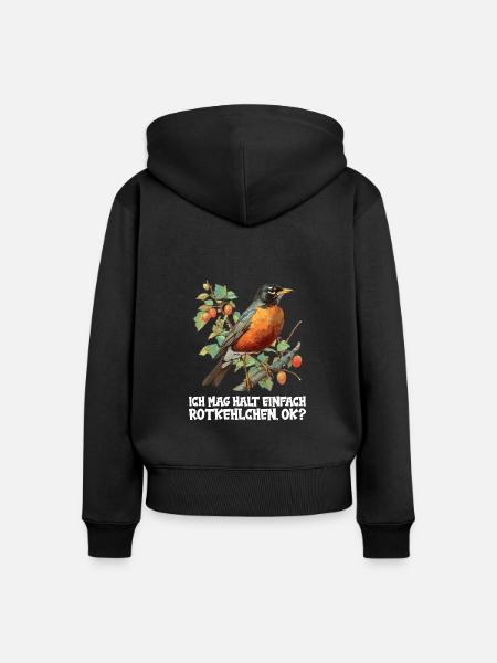 Robin Rotkehlchen - Frauen Premium Bio Zip Hoodie - Schwarz