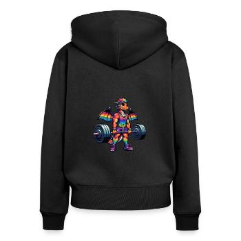 Rainbow Dragon Deadlifting - Frauen Premium Bio Zip Hoodie - Schwarz - Hinten - Julia (174cm)
