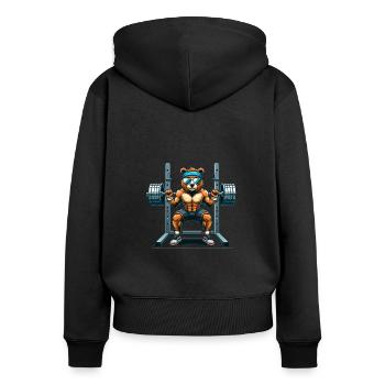 Ours fort accroupi dans le gymnase - Sweat à capuche zippé Premium bio Femme - noir - Dos - Julia (174cm)