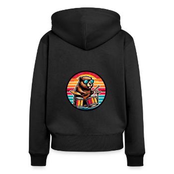 Retro Beaver Drummer with Drumsticks Rock Band - Women's Premium Organic Zip Hoodie - black - Back - Julia (174cm)