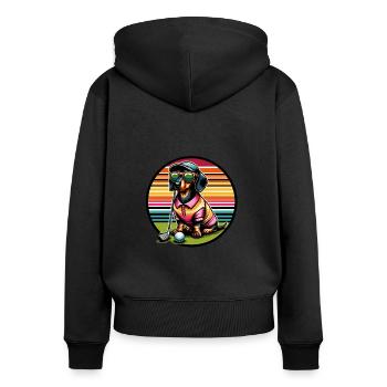 Teckel Golfeur Wiener Chien Drôle Golfing - Sweat à capuche zippé Premium bio Femme - noir - Dos - Julia (174cm)