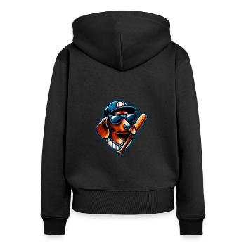 Dackel Baseball Spieler Sport Lustig - Frauen Premium Bio Zip Hoodie - Schwarz - Hinten - Julia (174cm)