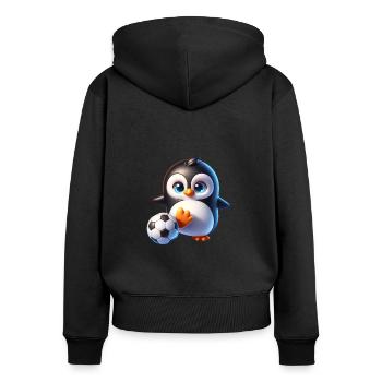 Niedlicher Pinguin Fußball Spieler Champion Fan - Frauen Premium Bio Zip Hoodie - Schwarz - Hinten - Julia (174cm)