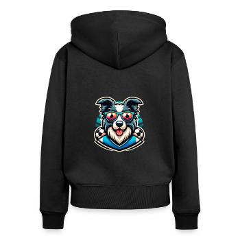Border Collie Hund Fußballspieler Ball Champion - Frauen Premium Bio Zip Hoodie - Schwarz - Hinten - Julia (174cm)