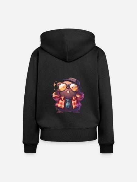 Beaver Bieber - Frauen Premium Bio Zip Hoodie - Schwarz