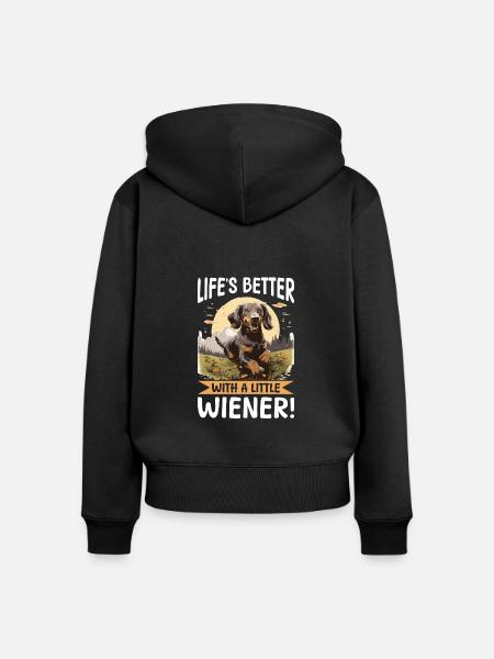 Funny Dachshund Doxie Wiener - Frauen Premium Bio Zip Hoodie - Schwarz
