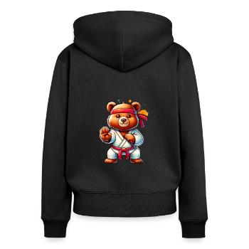 Ours de karaté animal mignon en vêtements d’arts martiaux - Sweat à capuche zippé Premium bio Femme - noir - Dos - Julia (174cm)