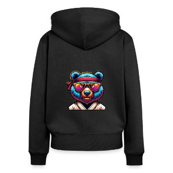 Ours de karaté cool avec lunettes de soleil - Sweat à capuche zippé Premium bio Femme - noir - Dos - Julia (174cm)