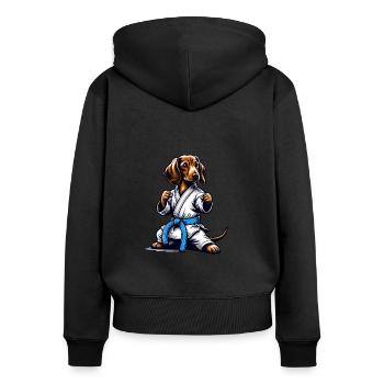 Karate Dachshund with Blue Belt - Women's Premium Organic Zip Hoodie - black - Back - Julia (174cm)