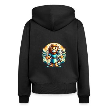 Vêtements Chrétiens Lion et Agneau Ange - Sweat à capuche zippé Premium bio Femme - noir - Dos - Julia (174cm)