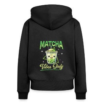 Matcha Green Tea Latte Matcha Vibes Only - Frauen Premium Bio Zip Hoodie - Schwarz - Hinten - Julia (174cm)