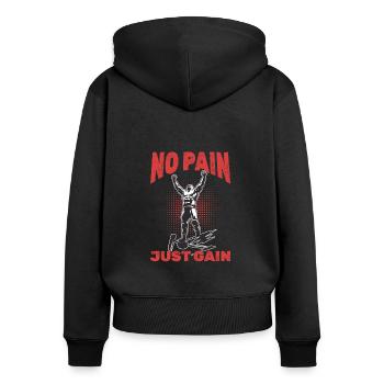 Lutteur Pas de douleur, juste du gain ! - Sweat à capuche zippé Premium bio Femme - noir - Dos - Julia (174cm)