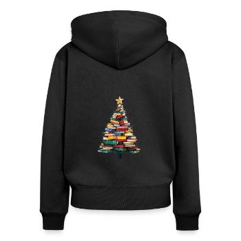 Weihnachtsbücherbaum festlich für Lehrer - Frauen Premium Bio Zip Hoodie - Schwarz - Hinten - Julia (174cm)