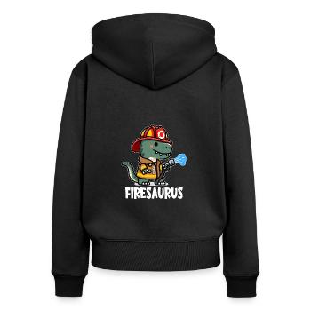 Firesaurus mit Feuerwehrhelm und Feuerwehrschlauch - Frauen Premium Bio Zip Hoodie - Schwarz - Hinten - Julia (174cm)