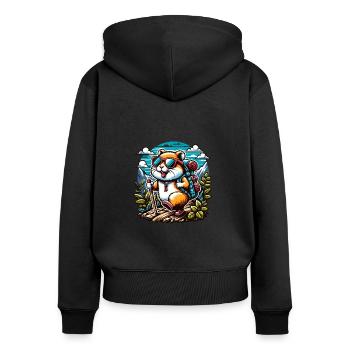 Abenteuerlustiger Hamster Wandern Berge - Frauen Premium Bio Zip Hoodie - Schwarz - Hinten - Julia (174cm)