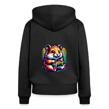 Spielender Hamster Mit Controller - Frauen Premium Bio Zip Hoodie - Schwarz - Hinten - Julia (174cm)