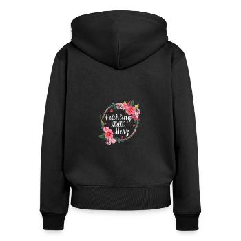 Frühling statt Merz - Frauen Premium Bio Zip Hoodie - Schwarz - Hinten - Julia (174cm)