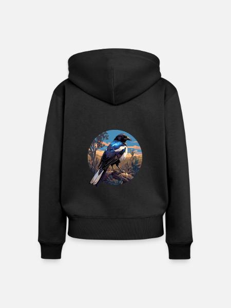 Elstern Elster - Frauen Premium Bio Zip Hoodie - Schwarz