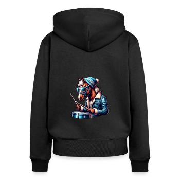 Global - Noir sans Japon Modèle - Sweat à capuche zippé Premium bio Femme - noir - Dos - Julia (174cm)