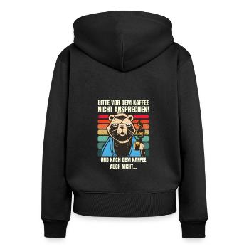 Funny Coffee Bear: Humor for everyday office life - Women's Premium Organic Zip Hoodie - black - Back - Julia (174cm)