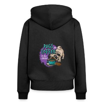 Möpse Und Kaffee Sind Alles, Was Ich Brauche - Frauen Premium Bio Zip Hoodie - Schwarz - Hinten - Julia (174cm)