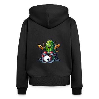 Drôle de concombre batteur Player Art - Sweat à capuche zippé Premium bio Femme - noir - Dos - Julia (174cm)