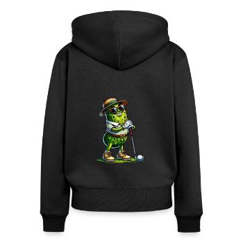 Funny Pickle Golf Player Design - Women's Premium Organic Zip Hoodie - black - Back - Julia (174cm)