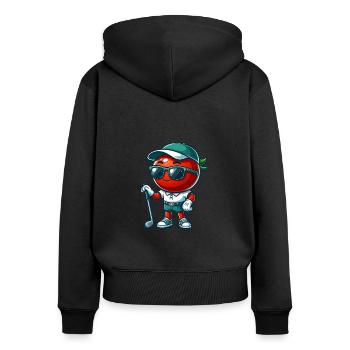 Drôle de golf tomate frange élégamment avec des nuances - Sweat à capuche zippé Premium bio Femme - noir - Dos - Julia (174cm)
