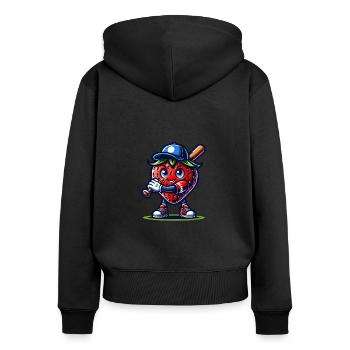 Drôle de joueur de baseball avec motif fraise - Sweat à capuche zippé Premium bio Femme - noir - Dos - Julia (174cm)