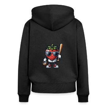 Cool strawberry baseball figure with sunglasses - Women's Premium Organic Zip Hoodie - black - Back - Julia (174cm)