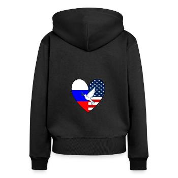 USA Russland Flagge Herz Friedenstaube - Frauen Premium Bio Zip Hoodie - Schwarz - Hinten - Julia (174cm)