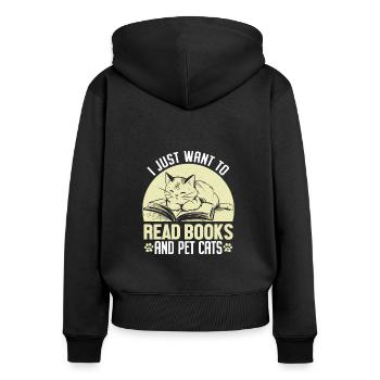 Ich möchte einfach nur Bücher lesen und Katzen retten - Frauen Premium Bio Zip Hoodie - Schwarz - Hinten - Julia (174cm)