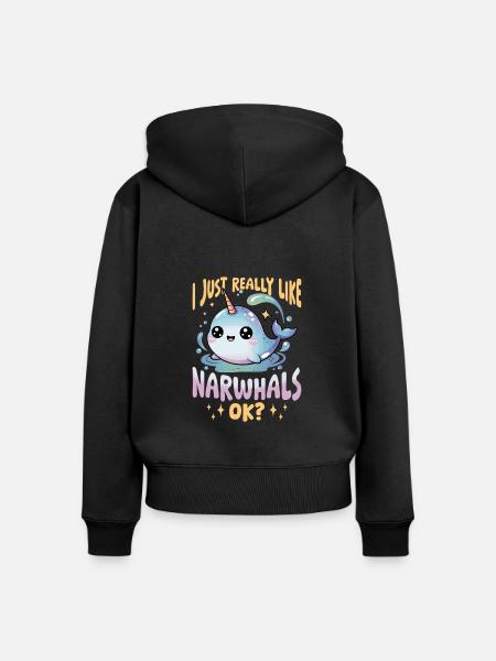 Narwhal Chibi Kawaii - Frauen Premium Bio Zip Hoodie - Schwarz