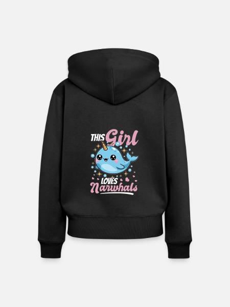 Narwhal Chibi Kawaii - Frauen Premium Bio Zip Hoodie - Schwarz