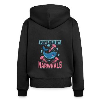Narwhal Chibi Kawaii - Frauen Premium Bio Zip Hoodie - Schwarz - Hinten - Julia (174cm)