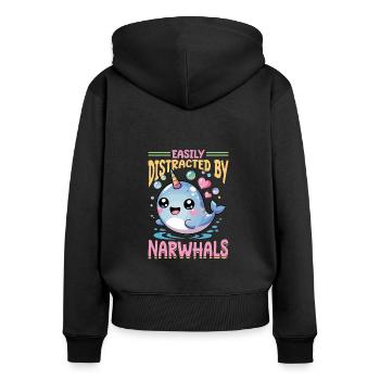 Narwhal Chibi Kawaii - Frauen Premium Bio Zip Hoodie - Schwarz - Hinten - Julia (174cm)