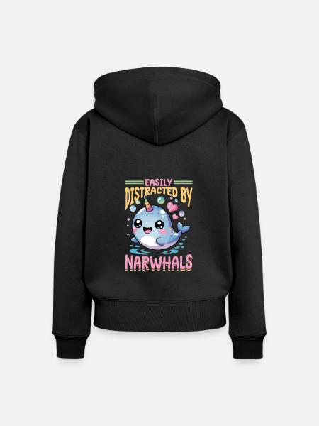 Narwhal Chibi Kawaii - Frauen Premium Bio Zip Hoodie - Schwarz