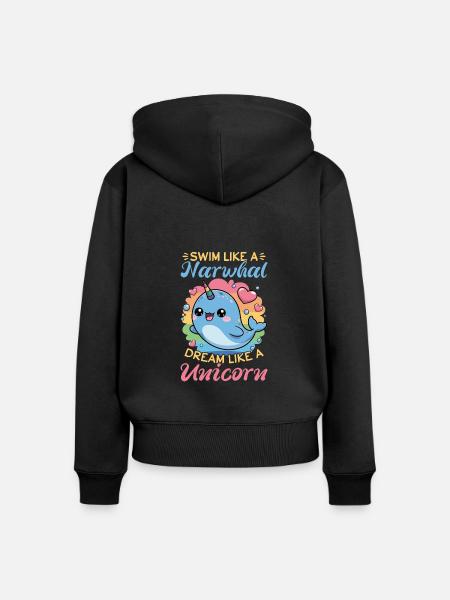 Narwhal Chibi Kawaii - Frauen Premium Bio Zip Hoodie - Schwarz