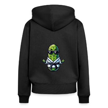 Karate Gurke Mit Sonnenbrille - Frauen Premium Bio Zip Hoodie - Schwarz - Hinten - Julia (174cm)