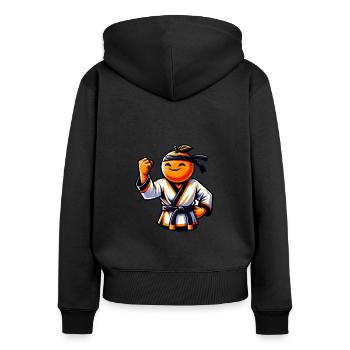 Karate Orange Frucht mit Schwarzem Gürtel - Frauen Premium Bio Zip Hoodie - Schwarz - Hinten - Julia (174cm)