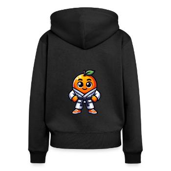 Karate Orange: Sweet Fruit in Gi with Black Belt - Women's Premium Organic Zip Hoodie - black - Back - Julia (174cm)