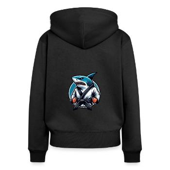 Karatehai mit Schwarzem Gürtel - Frauen Premium Bio Zip Hoodie - Schwarz - Hinten - Julia (174cm)