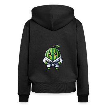 Karate Wassermelone Meister in Gi - Frauen Premium Bio Zip Hoodie - Schwarz - Hinten - Julia (174cm)