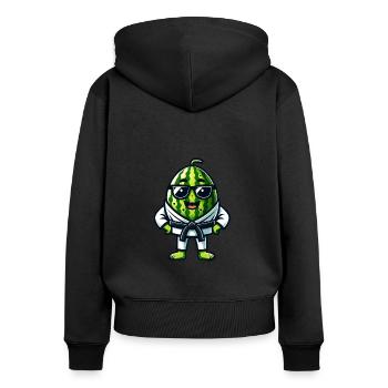 Karate Wassermelone mit Brille im Gi - Frauen Premium Bio Zip Hoodie - Schwarz - Hinten - Julia (174cm)