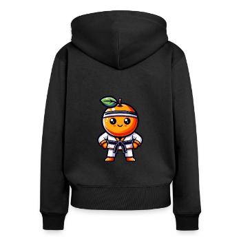 Karaté Orange : Fruit sucré dans une combinaison de karaté - Sweat à capuche zippé Premium bio Femme - noir - Dos - Julia (174cm)